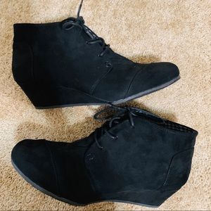 Black suede wedge booties